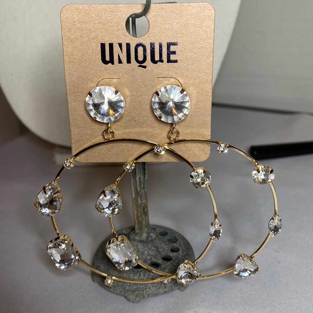 Large Goldtone Rhinestone hoop earrings